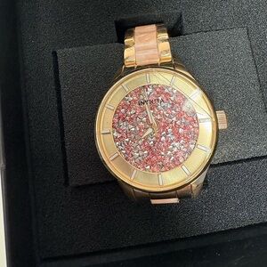 Invicta Women's Gold Watch with Pink Glitter Dial